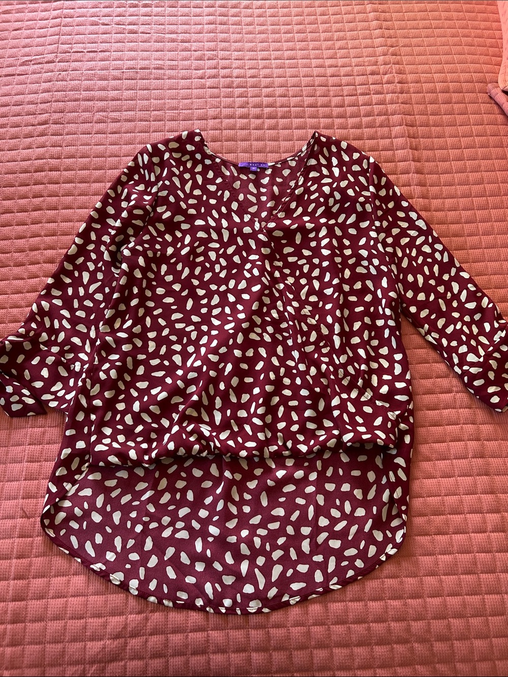 West Kei Maroon Blouse with Cream Abstract Dot Print